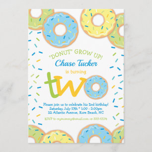 Donut 2nd Birthday Invitation Boy sprinkles