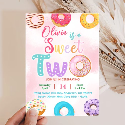 Donut 2nd Birthday Invite Donut Personalized