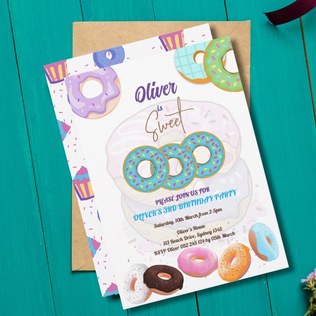 Donut 3rd birthday boy  invitation (Creator Uploaded)