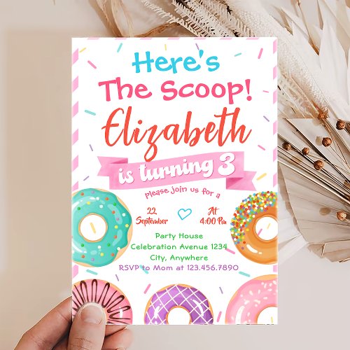 Donut 3rd Birthday Invite Donut Personalized