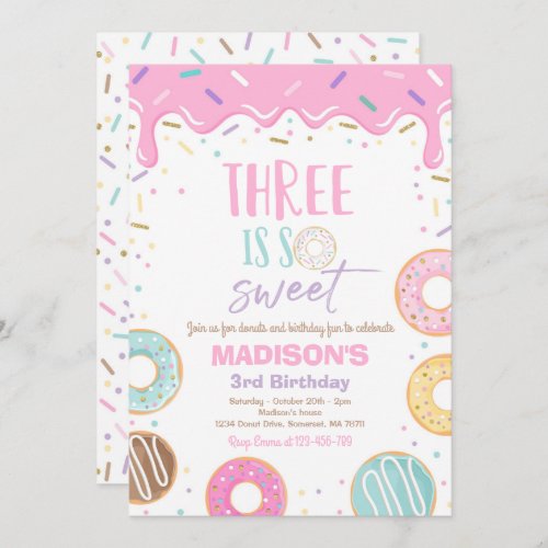 Donut 3rd Birthday Invite Donut Three Is Sweet