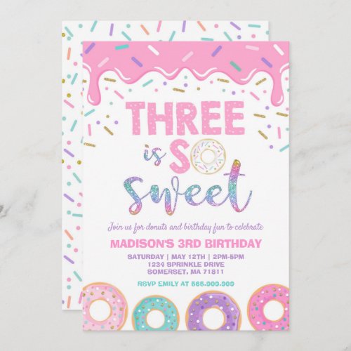 Donut 3rd Birthday Invite Donut Three Is Sweet