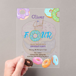 Donut 4th birthday boy acrylic invitations