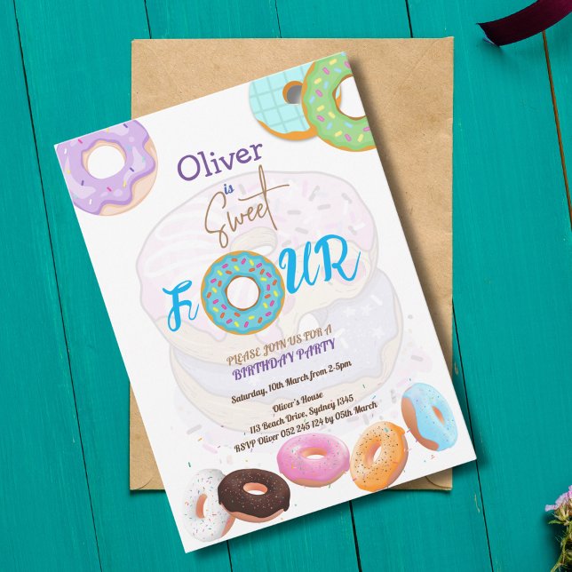 Donut 4th birthday boy  invitation (Creator Uploaded)