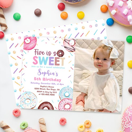 Donut 5h Birthday Party Donut Five Is Sweet Photo Invitation
