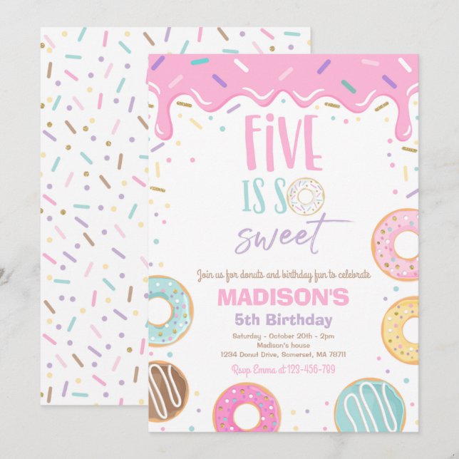 Donut 5th Birthday Party Five Is So Sweet Invitation (Front/Back)