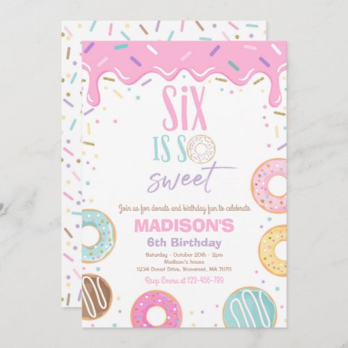 Donut 6th Birthday Party Six Is So Sweet Invitation