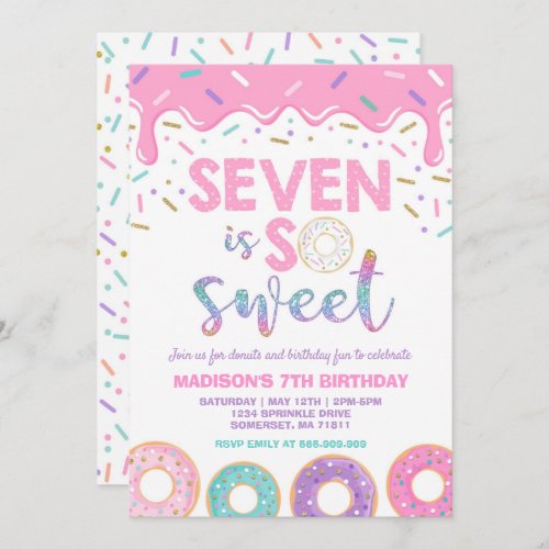 Donut 7th Birthday Invite Donut Seven Is Sweet