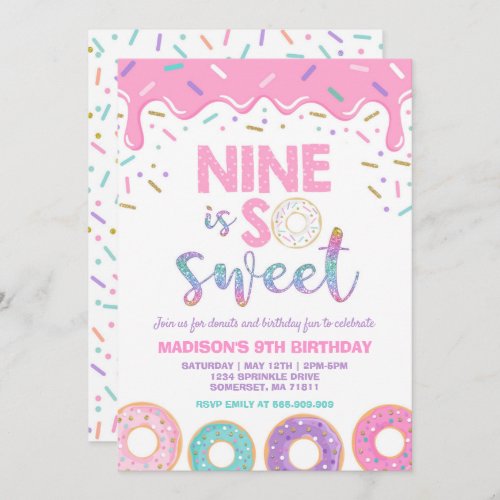 Donut 9th Birthday Invite Donut Nine Is Sweet