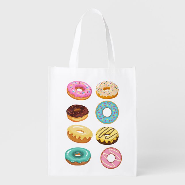 Donut  all over pink green caramel  grocery bag (Front)