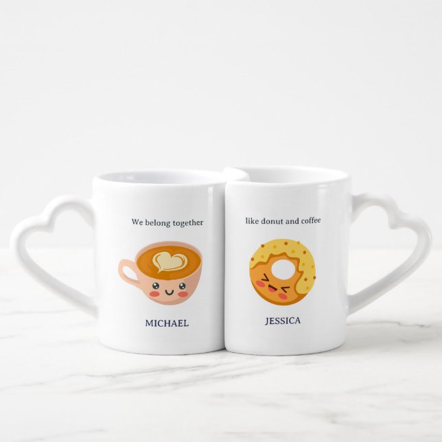 Donut and Coffee Cute Couple Funny Valentine's Day Mug Set (Front Nesting)