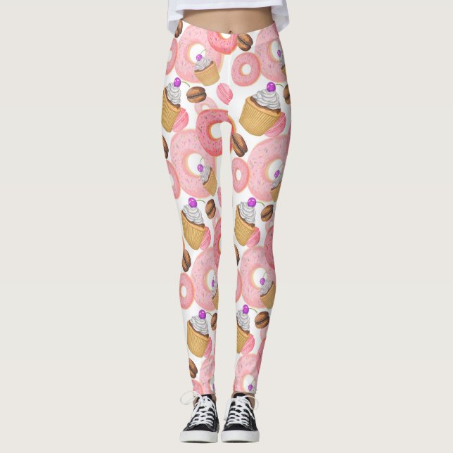 Donut and Cupcake Dessert Pattern Leggings (Front)