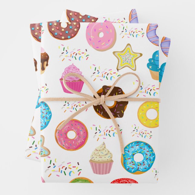 Donut and Cupcakes Wrapping Paper Sheets (In situ)