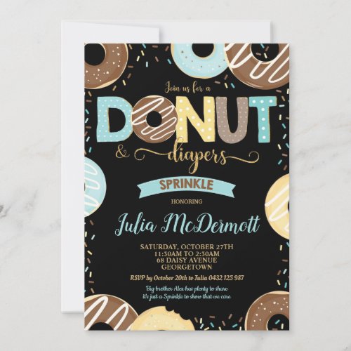 Donut and Diapers Baby Sprinkle Baby Shower Boy Invitation