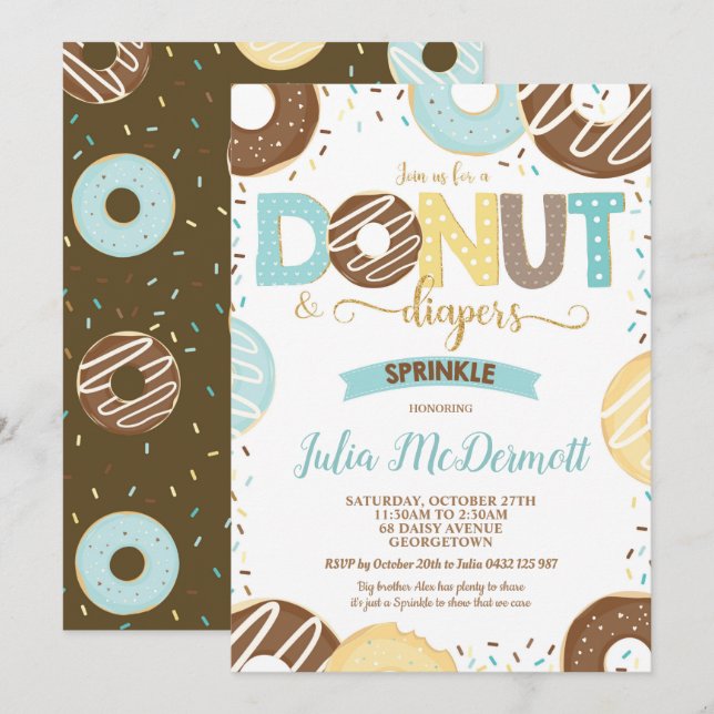 Donut and Diapers Baby Sprinkle Baby Shower Boy Invitation (Front/Back)