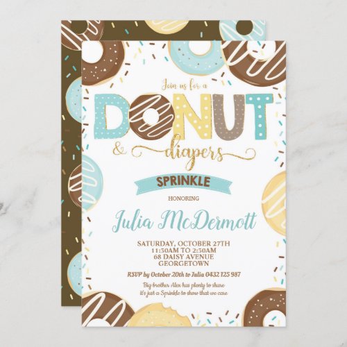 Donut and Diapers Baby Sprinkle Baby Shower Boy Invitation