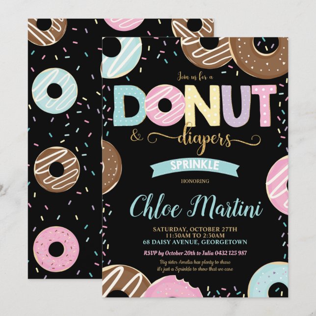 Donut and Diapers Baby Sprinkle Baby Shower Invitation (Front/Back)