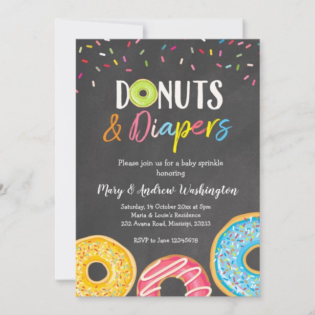 Donut and Diapers Chalkboard Baby Sprinkle Invitation (Front)
