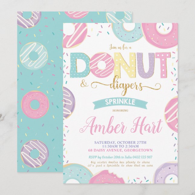 Donut and Diapers Sprinkle Baby Shower Girl Invitation (Front/Back)