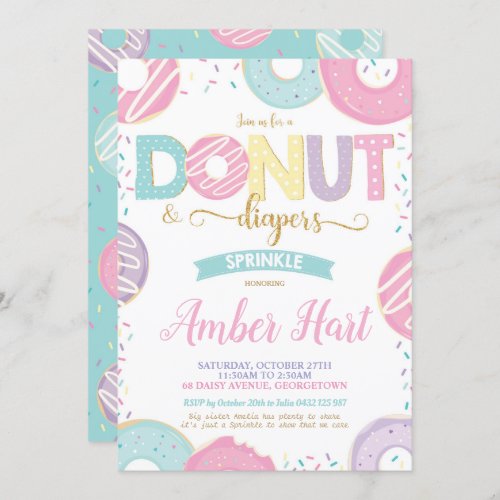 Donut and Diapers Sprinkle Baby Shower Girl Invitation