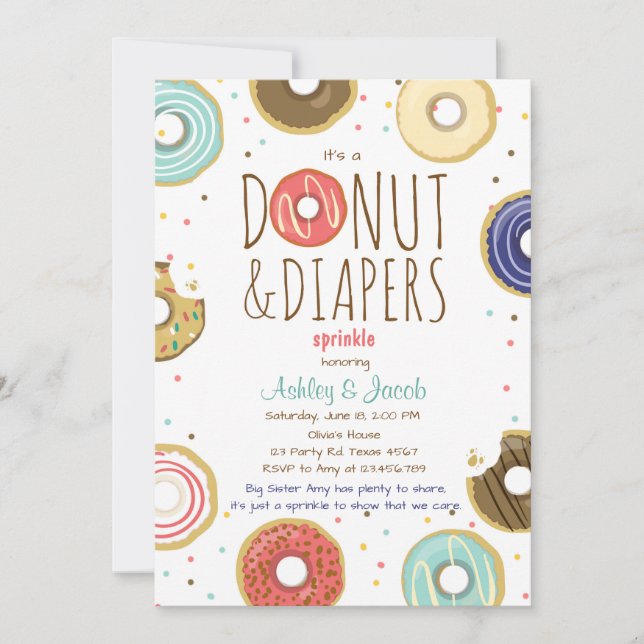 Donut and Diapers Sprinkle invitation Coed shower (Front)