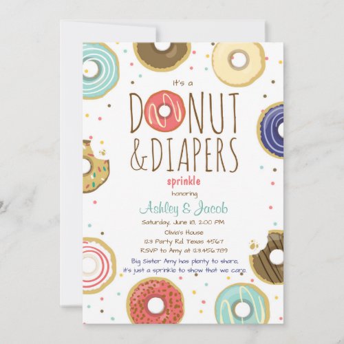 Donut and Diapers Sprinkle invitation Coed shower
