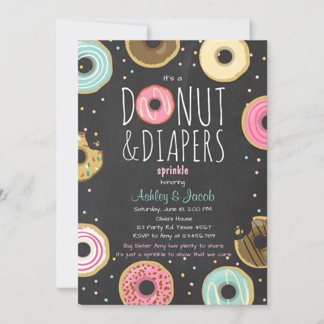 Donut and Diapers Sprinkle invitation Coed shower (Front)