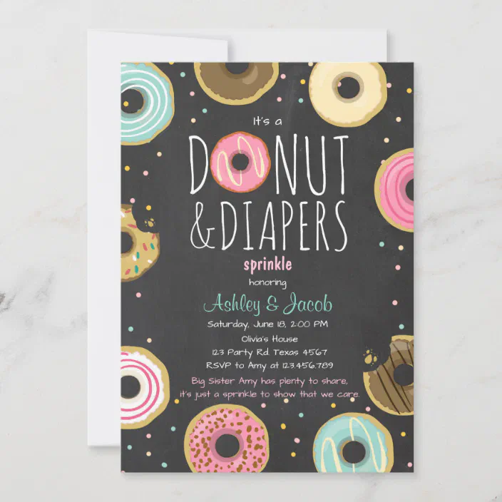 #61.0 Diapers and Donuts Girl Baby Shower Invite Invitation 5x7 Digital Personalized Baby Sprinkle Chocolate Glazed Sprinkles Cute Pink