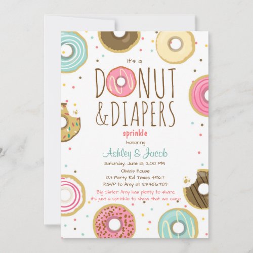 Donut and Diapers Sprinkle invitation Coed shower