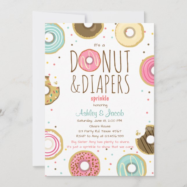 Donut and Diapers Sprinkle invitation Coed shower (Front)