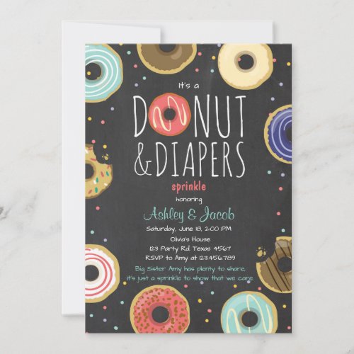 Donut and Diapers Sprinkle invitation Coed shower