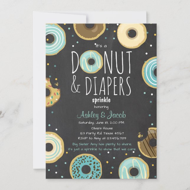 Donut and Diapers Sprinkle invite Boy Coed shower (Front)