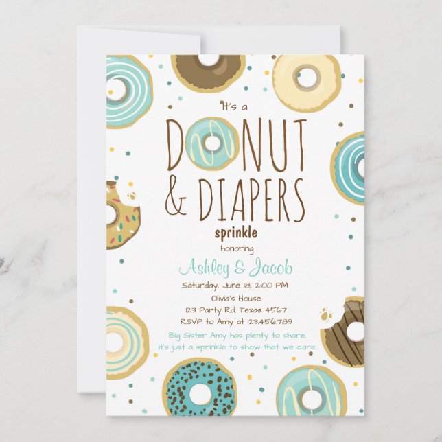 Donut and Diapers Sprinkle invite Boy Coed shower (Front)