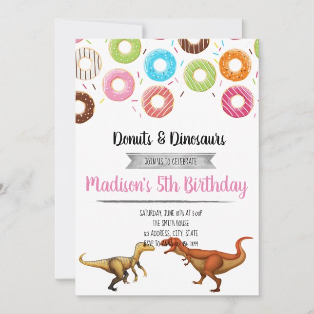 Donut and dinosaurs party invitation (Front)