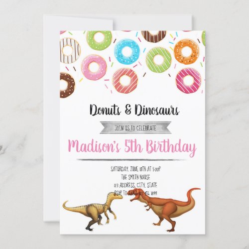 Donut and dinosaurs party invitation