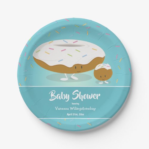 Donut and Donut Hole Sprinkles Blue Baby Shower Paper Plates