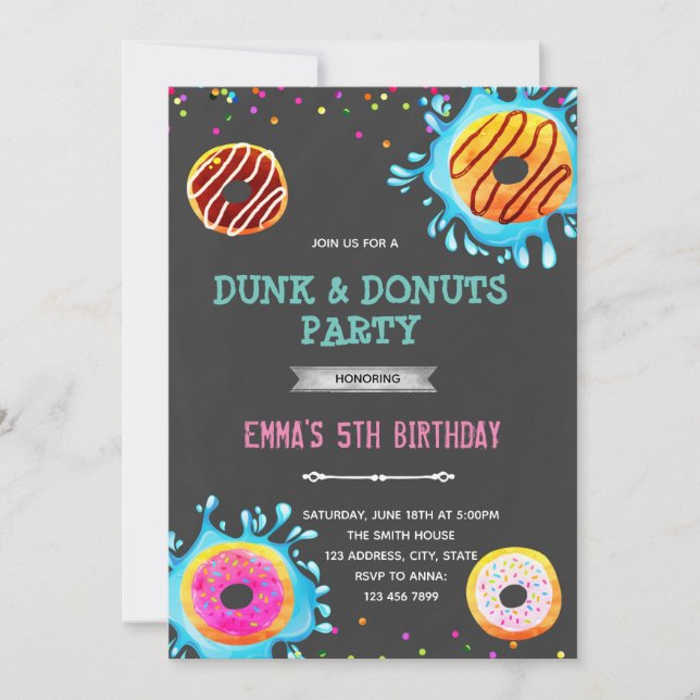 Donut and dunk birthday party invitation (Front)