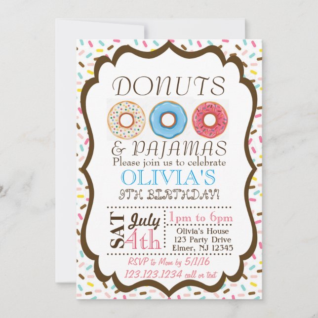 Donut and Pajamas Invitation (Front)