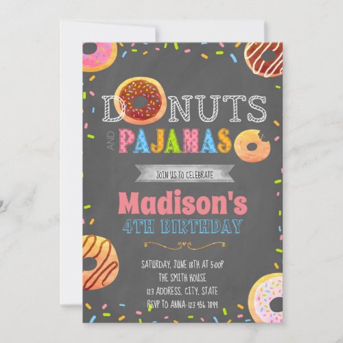 Donut and pajamas party invitation