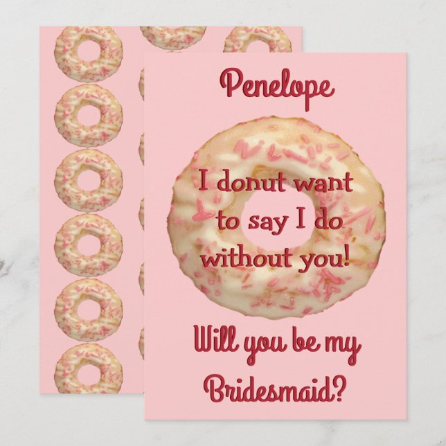 Donut and Pink Sprinkles Will You be my Bridesmaid Invitation (Front/Back)