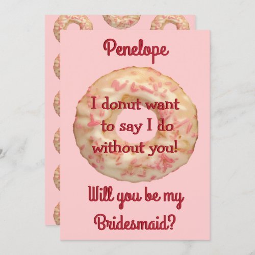 Donut and Pink Sprinkles Will You be my Bridesmaid Invitation