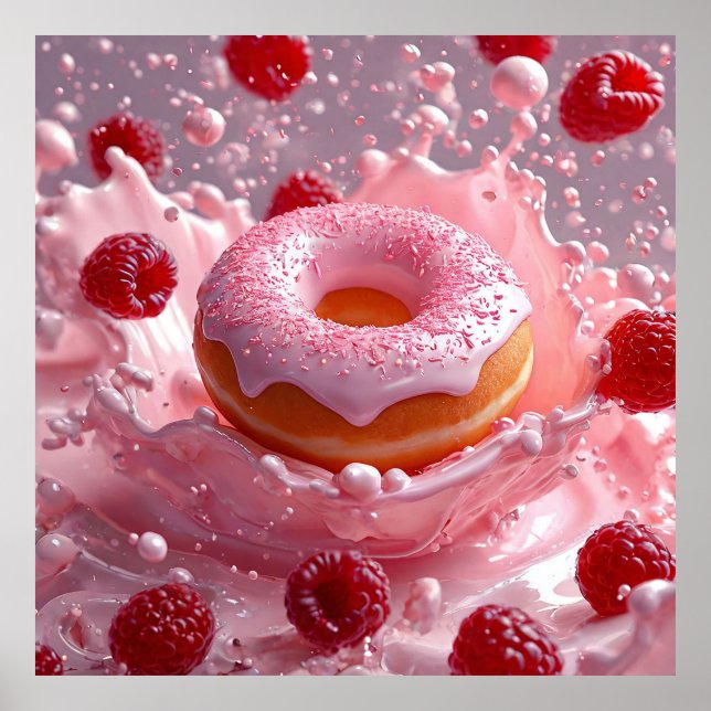 🍩 Donut And Raspberry Food Art For Kitchen Decor  (Front)