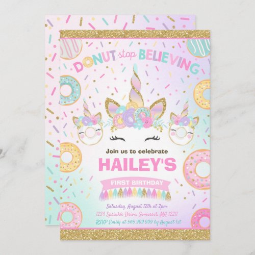 Donut And Unicorn Invitation Donut Grow Up Party