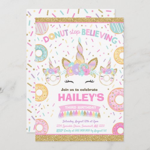 Donut And Unicorn Invitation Donut Stop Believing