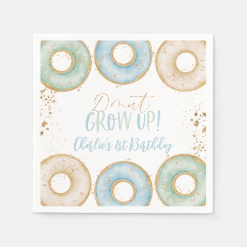 Donut Aqua Gold 1st Birthday Napkins Boys Birthday