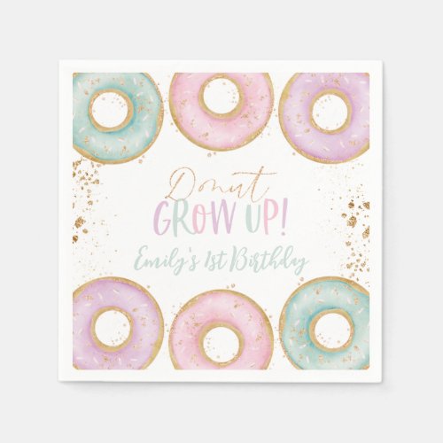 Donut Aqua Gold 1st Birthday Napkins Donut Grow Up