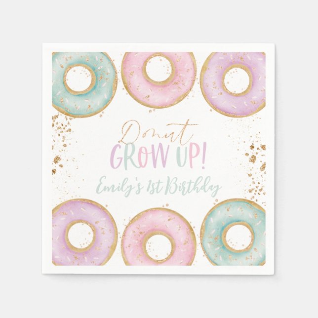 Donut Aqua Gold 1st Birthday Napkins Donut Grow Up (Front)