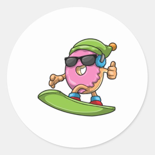 Donut at Snowboarding with Snowboard Classic Round Sticker