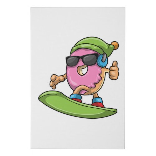 Donut at Snowboarding with Snowboard Faux Canvas Print