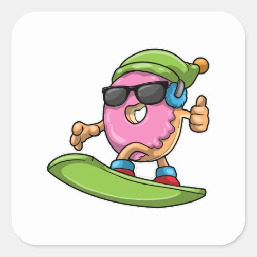 Donut at Snowboarding with Snowboard Square Sticker